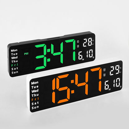 Large Digital Wall Clock Temp Date Week Display Remote Control Power Off Memory Table Clock Wall-mounted Dual Alarms LED Clocks