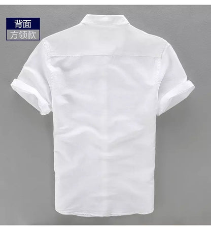HOO2025 linen shirt young male leisure cotton shirts with short sleeves business cultivate one's morality thin comfortable shirt