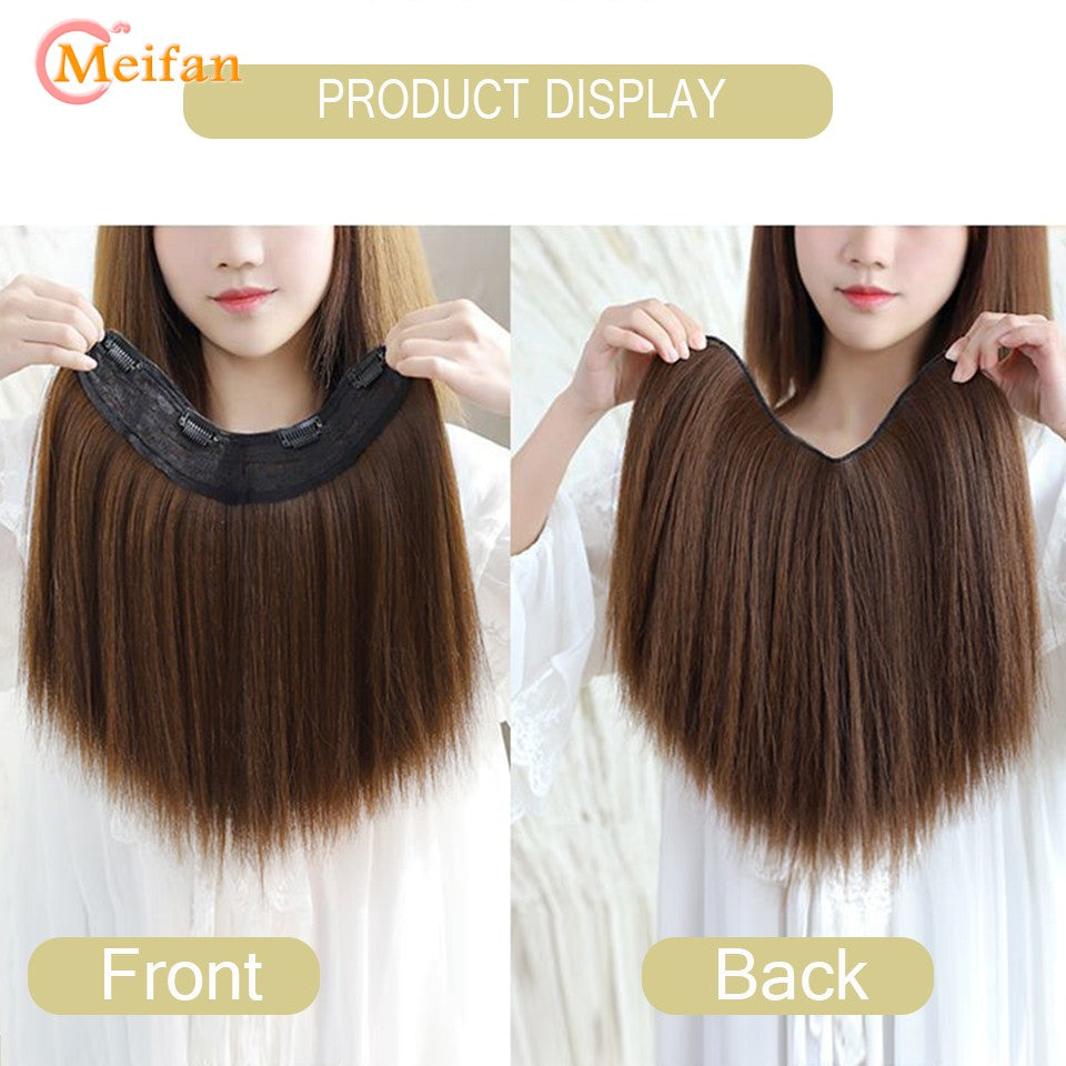 MEIFAN Peruca Sintética Longa e Lisa em U com Meia Cabeça para Mulheres, Clipes Pretos e Castanhos em Extensão de Cabelo, Apliques Naturais e Falsos