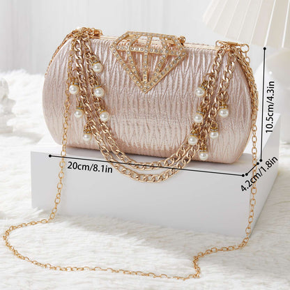 Luxury Evening Clutch Bag for Women With Pearl Decor Diamond Buckle Formal Wedding Handbag Clutch Purse With Chain Dinner Bag