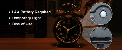 4 Inch Twin Bell Loud Alarm Clock Metal Frame 3D Dial with Backlight Battery Operate Desk Table Alarm Clock For Home and Office