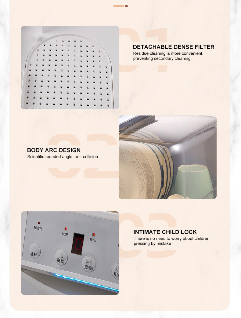 Automatic cleaning dishwasher, compact portable smart household dishwasher, independent installation, visual operation