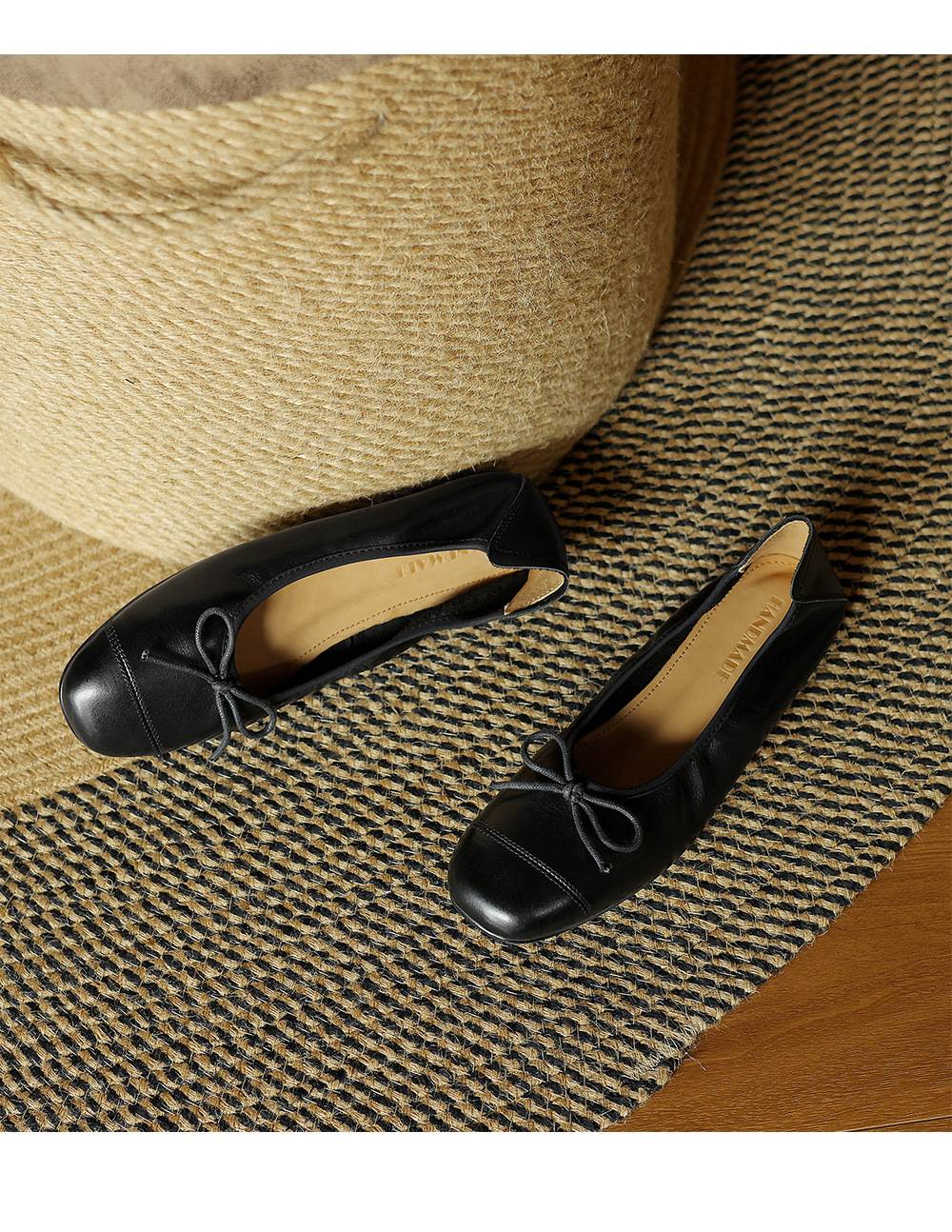 Mary Jane Women Loafers Hand Stitch Casual Streetwear Ballet Flats Soft Sole Solid Color Women Shoes Comfy Round Head Bow Shoes