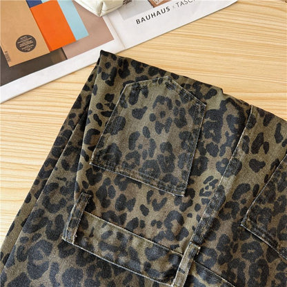 Casual Loose Womens Jeans Retro American Style Leopard Print Design Straight Leg Pants Workwear Fashion Winter  Women's pants