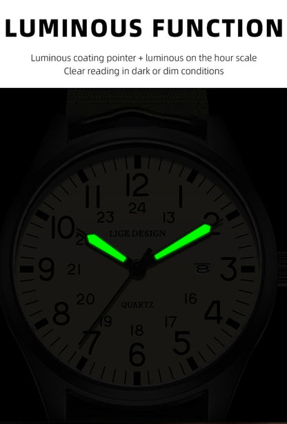 LIGE Top Brand Luxury Men Quartz Watch Date Nylon Leather Waterproof Luminous Military Sports Watches For Men relogios masculino