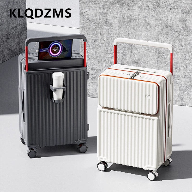 Mala de Rodinhas com Abertura Frontal KLQDZMS com Carregamento USB, Mala de Bordo, Mala para Notebook, 20"22”24"26 Polegadas, Bagagem de Cabine Multifuncional