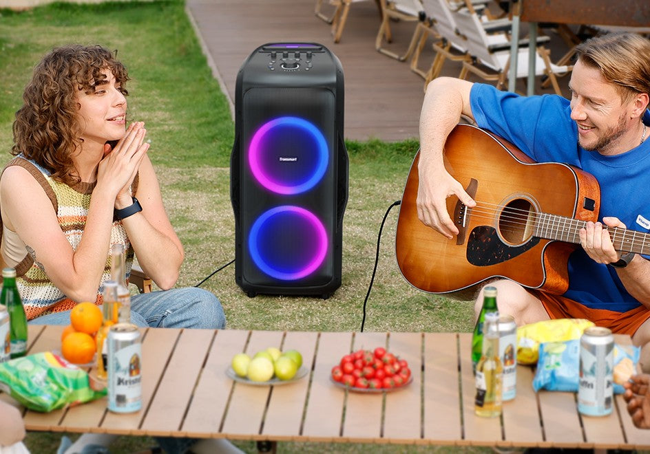 Caixa de Som para Festa Tronsmart Halo 300 240W com Entrada para Guitarra/Microfone/XLR, TWS, 20H de Reprodução, Rodas e Alavanca Oculta, para Festas