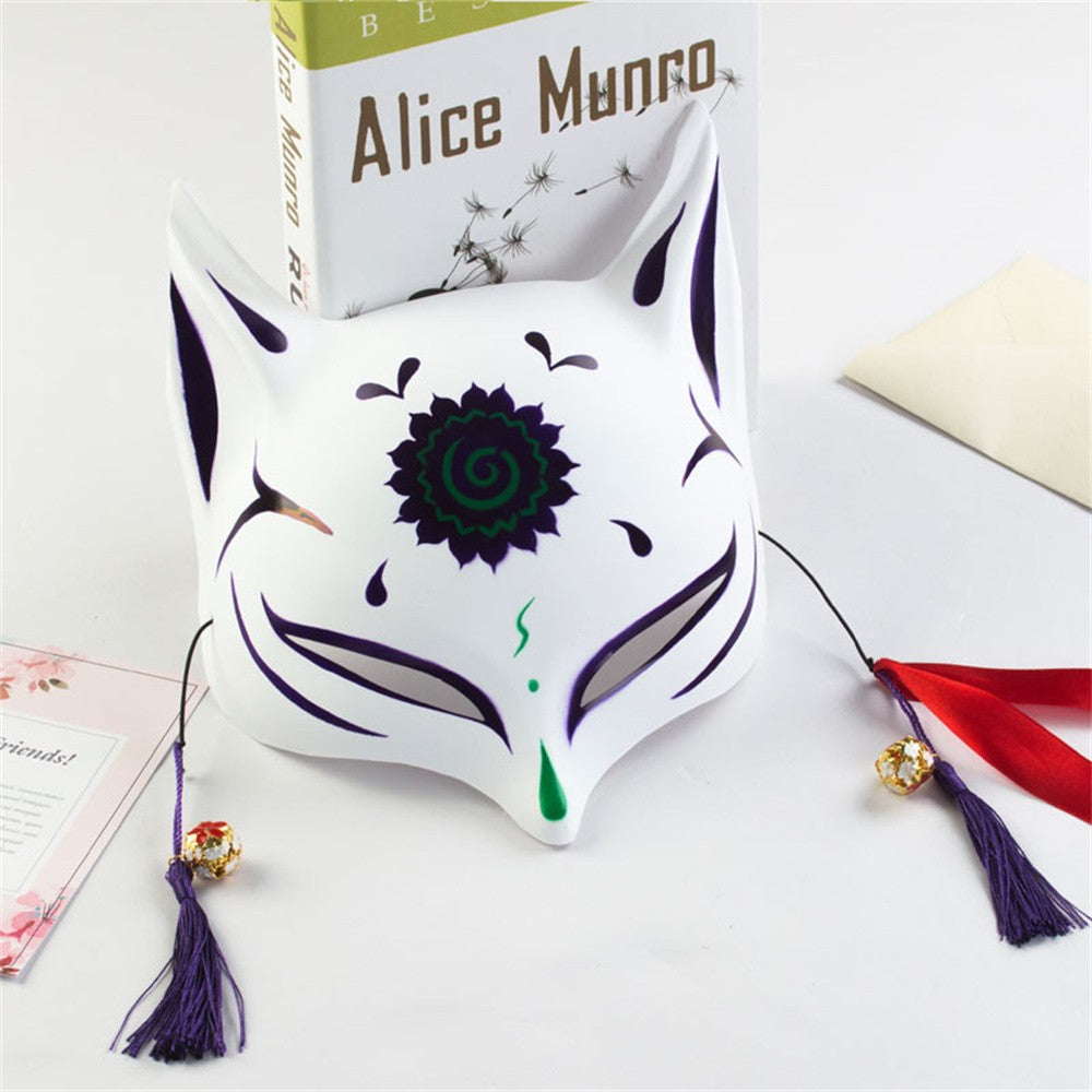 New Fashion Anime Fox Mask Hand-Painted Half Face Cat Mask With Tassels Bell Halloween Masquerade Party Festival Cosplay Gift