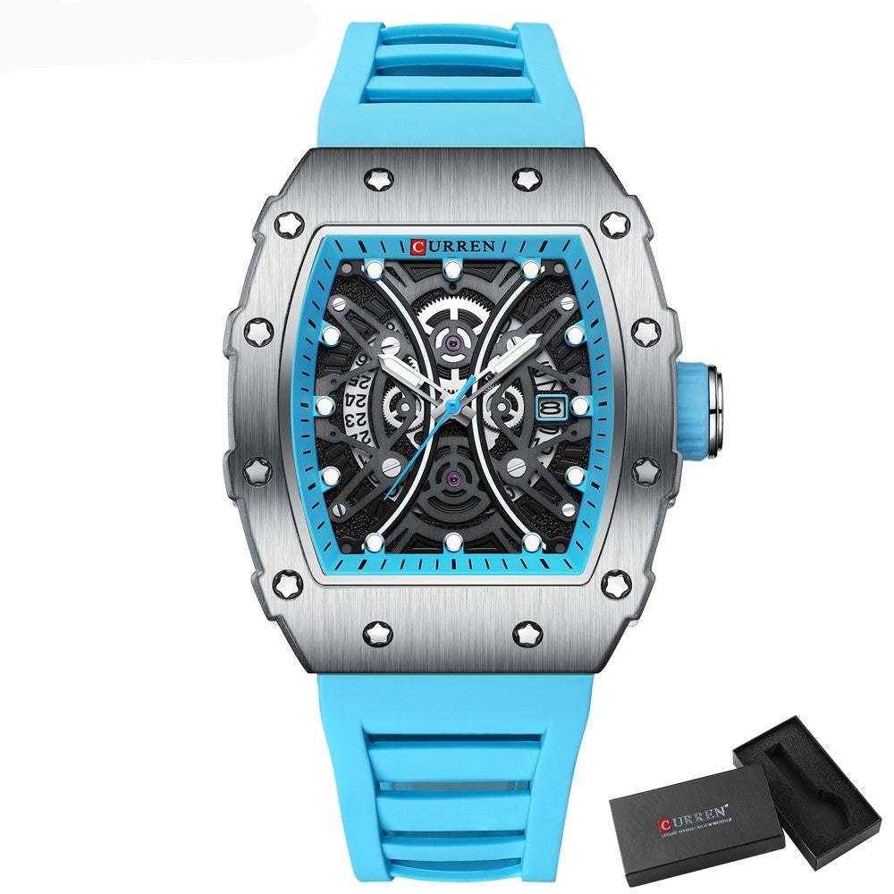 CURREN Men 3D Watch Top Brand Quartz Stainless Steel Watches Waterproof Creative Clock Silicone Strap Wrist watch