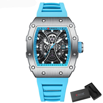 CURREN Men 3D Watch Top Brand Quartz Stainless Steel Watches Waterproof Creative Clock Silicone Strap Wrist watch