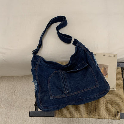 New Denim Shoulder Bag Women Fashion Large Capacity Casual Tote Handle Bag for School Comfortable and Versatile Commute Bag