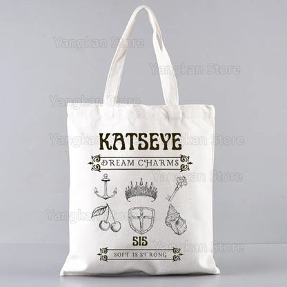 New Hot Top Fashion Bag KATSEYE Korean Shopping Bag Print Original Design White Unisex Fashion Travel Canvas Bags