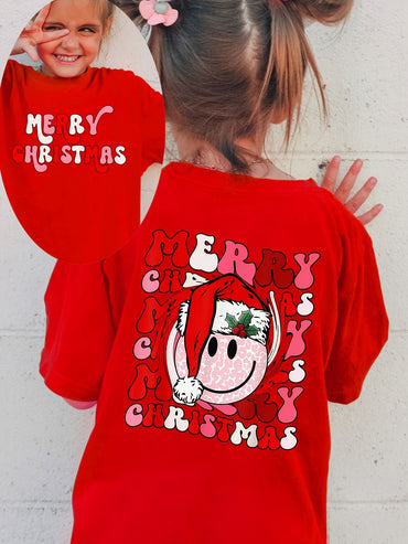 Camiseta Menina de Natal Feliz Natal Roupa Infantil de Férias Algodão Tee Top Roupa Festiva Infantil Roupa de Festa de Natal para Menina