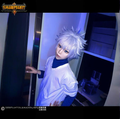 ?Wetrose?In Stock Killua Zoldyck Cosplay Costume Hunter × X Hantaa Kirua Zaoldyeck T Shirt Full Set Wig Halloween Xmas New