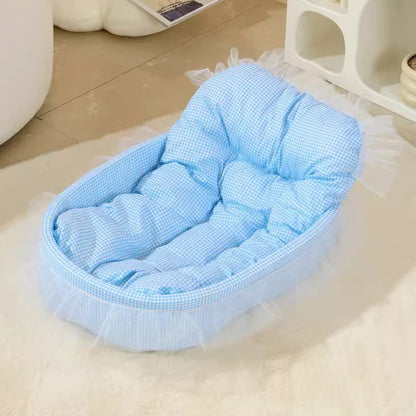 1 Conjunto de Cama de Princesa para Pets com Renda Fofa para o Inverno - Oval de Pelúcia Macia de Poliéster para Cães/Gatos Pequenos, Fácil Montagem, Uso Interno
