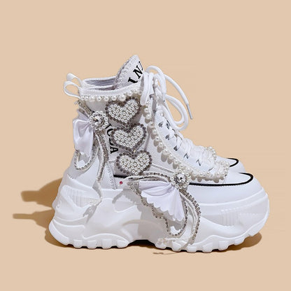 Fashion Women's Shoes Spring Casual Thick Sole 8cm Designer Sneakers Girls Lace-up Ladies Casual Shoes Women Sneakers