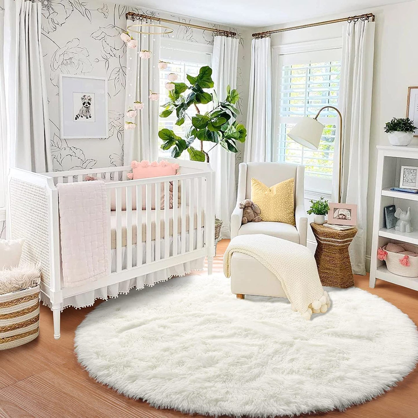 Pink Round Rug for Girls Bedroom,Fluffy Circle Area Rug for Kids Room,Furry Shaggy Carpet for Living Room100/120/140/160