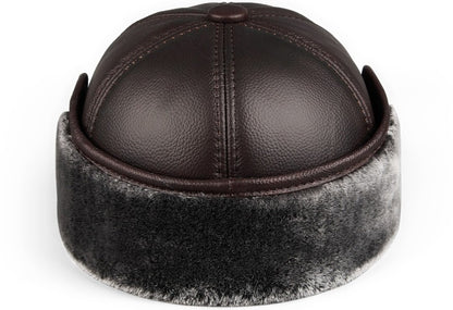 High Quality Genuine Leather Hats Winter First Layer Cowhide Warm Earmuffs Bomber Caps Plus Velvet Thicken Man Bone Caps Dad Hat