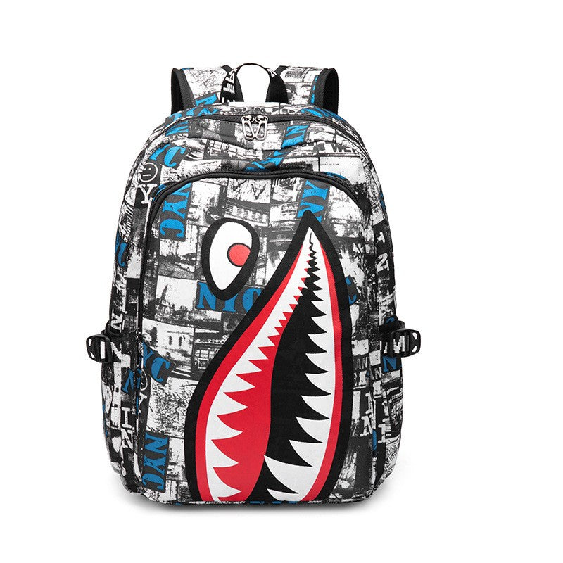 Mochila Escolar Infantil Mochila de Viagem Desenho Tubarão Mochila de Aluno do Ensino Fundamental Mochila Infantil