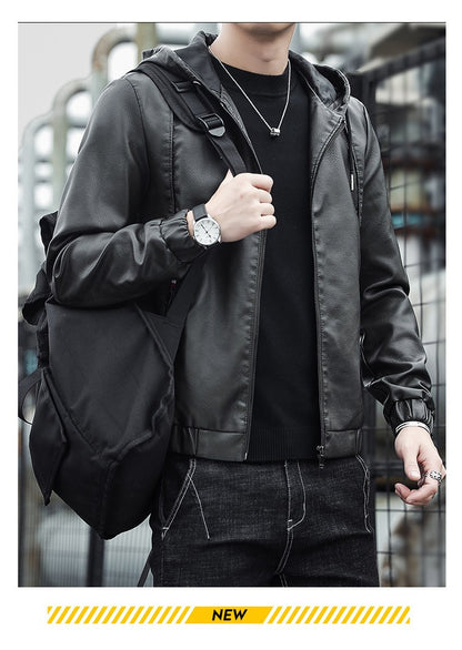 Fashion Men's New Hoodie Leather Jackets Autumn Casual Clothing Jacket Biker Motorcycle Slim Leisure Coats Windproof Warm 4Xl