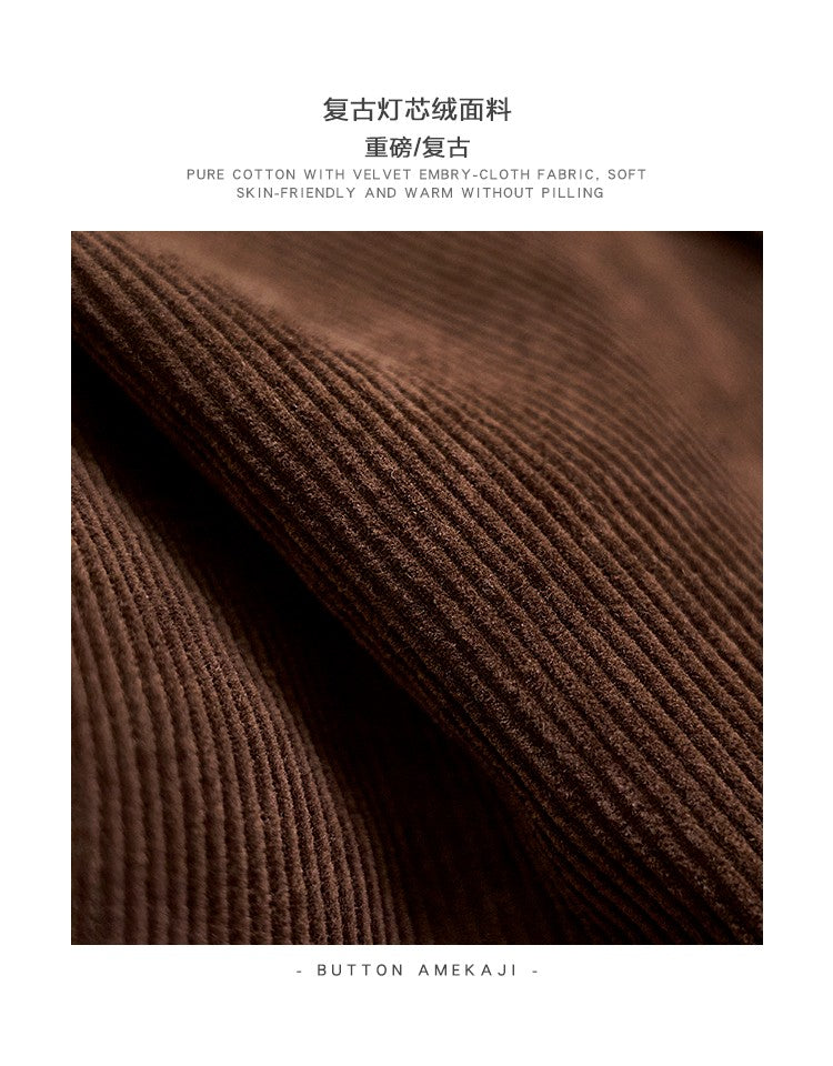 Autumn and Winter New American Retro Thick Corduroy Solid Color Cargo Shirt Men's Pure Cotton Long-sleeved Pocket Casual Blouses