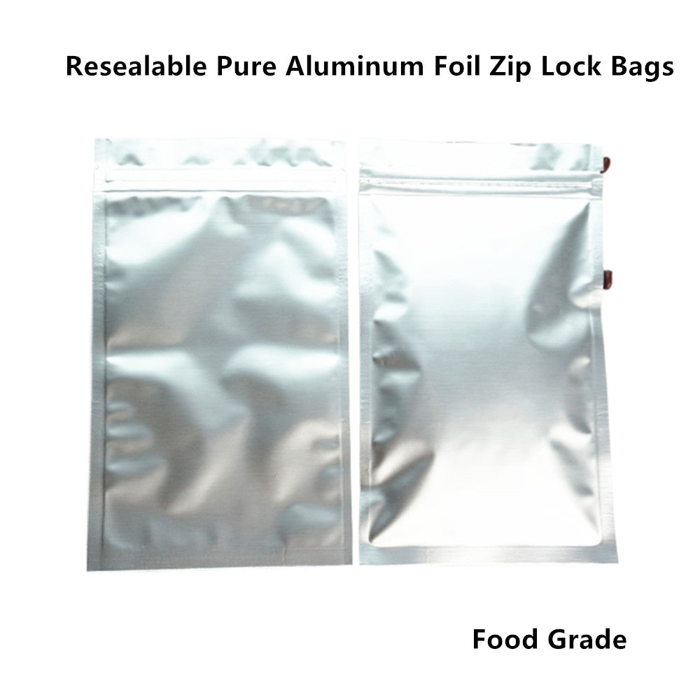 100pcs Silver Aluminum Foil Zip-lock Bags, Food Grade Aluminized Mylar Zipper Self Sealing Pouches for Cloth / Snacks Packaging