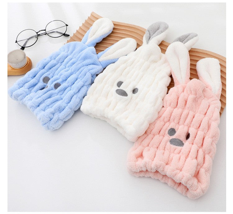 Coral Fleece Hair Drying Towel Super Absorbent Quick Dry Child Cute Drawing Baby Rabbit Ears Girls Women Shower Dryer Towel Hat
