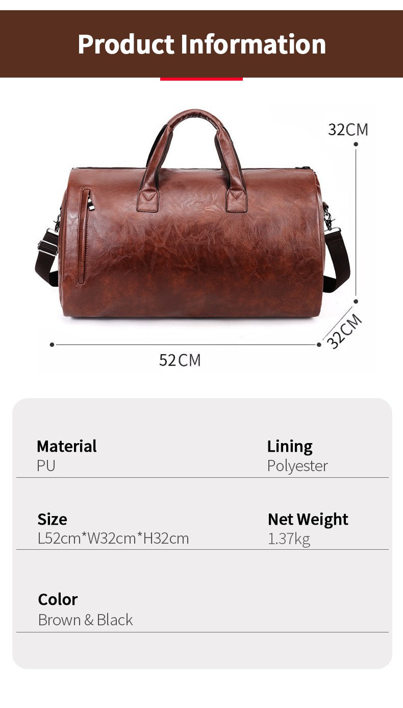 Vintage Suit Travel Bag with Large Capacity Waterproof PU Fabric Independent Shoe Case for Business Trip Suit Protection Bag