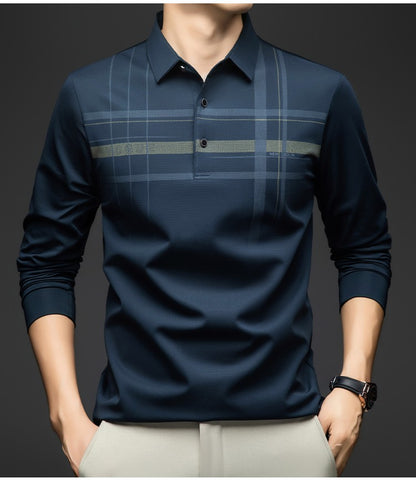 BROWON Polo T Shirt for Man 2025 Formal Business Slim Long Sleeve Tshirt Men Casual Loose Stripe Shirt for Man Designer Clothes