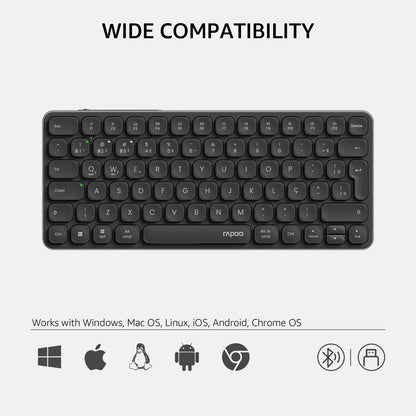 Teclado Sem Fio Bluetooth Multidispositivo Recarregável Rapoo E9050L ABNT2 Português Brasil na Cor Preta com Teclas Multimídia