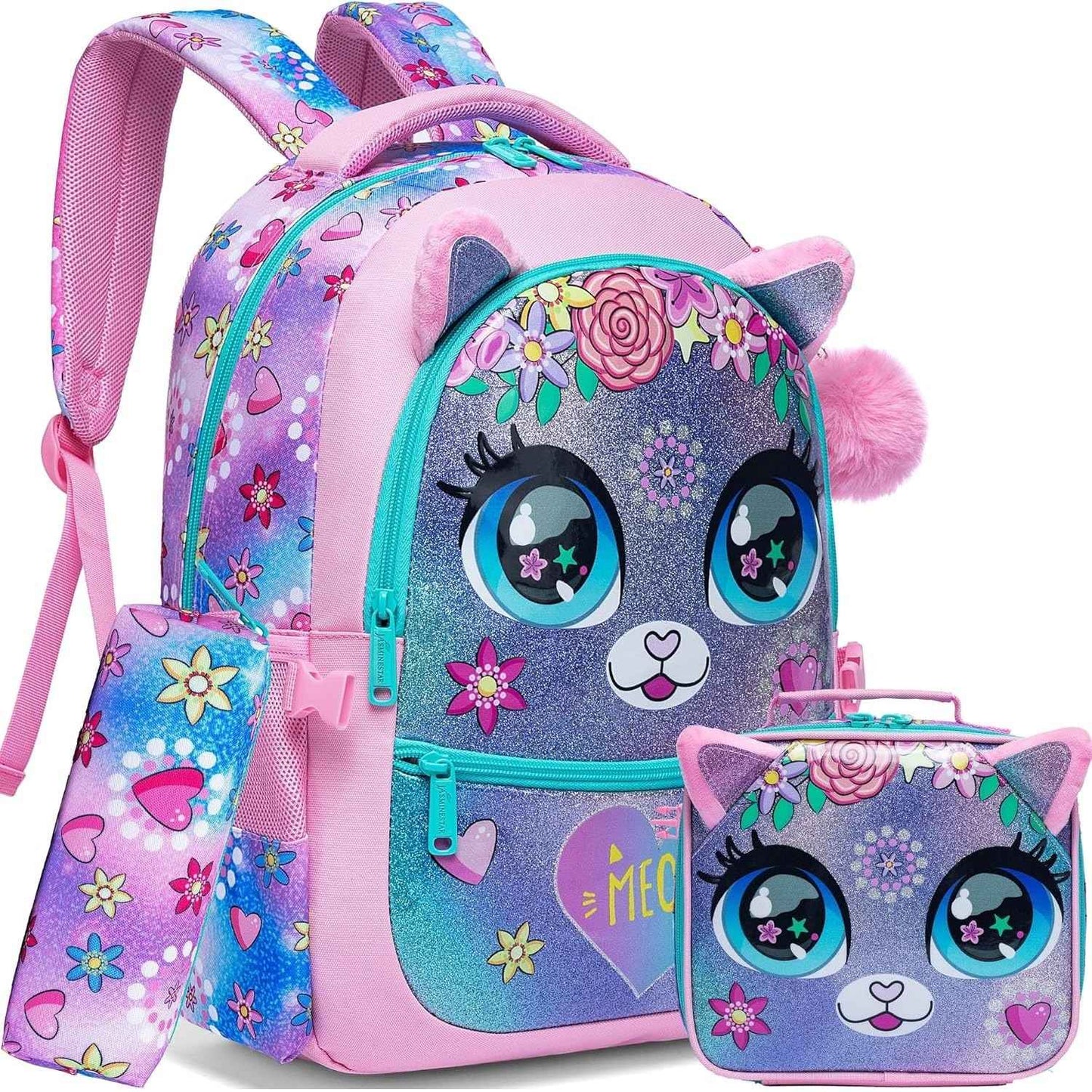 Mochila com Design de Animais Fofos para Crianças Mochila Escolar com Lancheira Grande Capacidade Leve para Estudantes Presente Perfeito