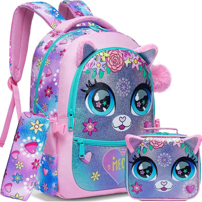Mochila com Design de Animais Fofos para Crianças Mochila Escolar com Lancheira Grande Capacidade Leve para Estudantes Presente Perfeito