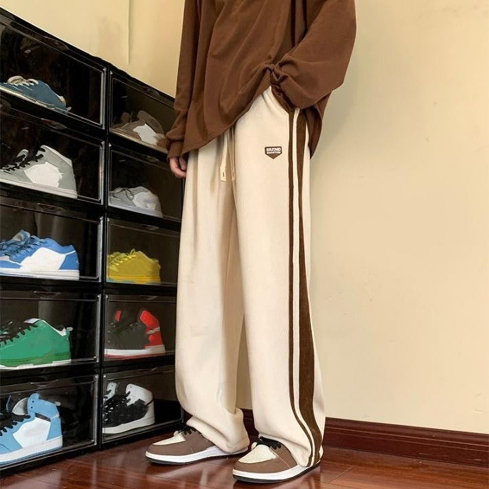 Casual Loose Fit Trousers Men's Thick Plush Wide Leg Sweatpants with Drawstring Waist Casual Streetwear for Hip for Comfort