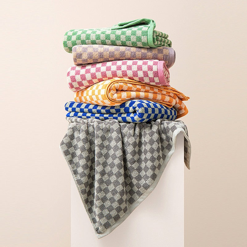 Battilo Plaid Cotton Bath Towels Set Soft Absorbent Daily Cleansing Face Hand Towel Set Patterned Lightweight Towel for Bathroom