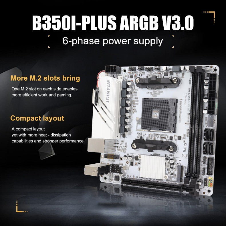 JGINYUE B350 Chip Placa-mãe MINI-ITX AM4 DDR4 para Desktop Gaming AMD Placa-mãe B350I-PLUS ARGB Sata NVME