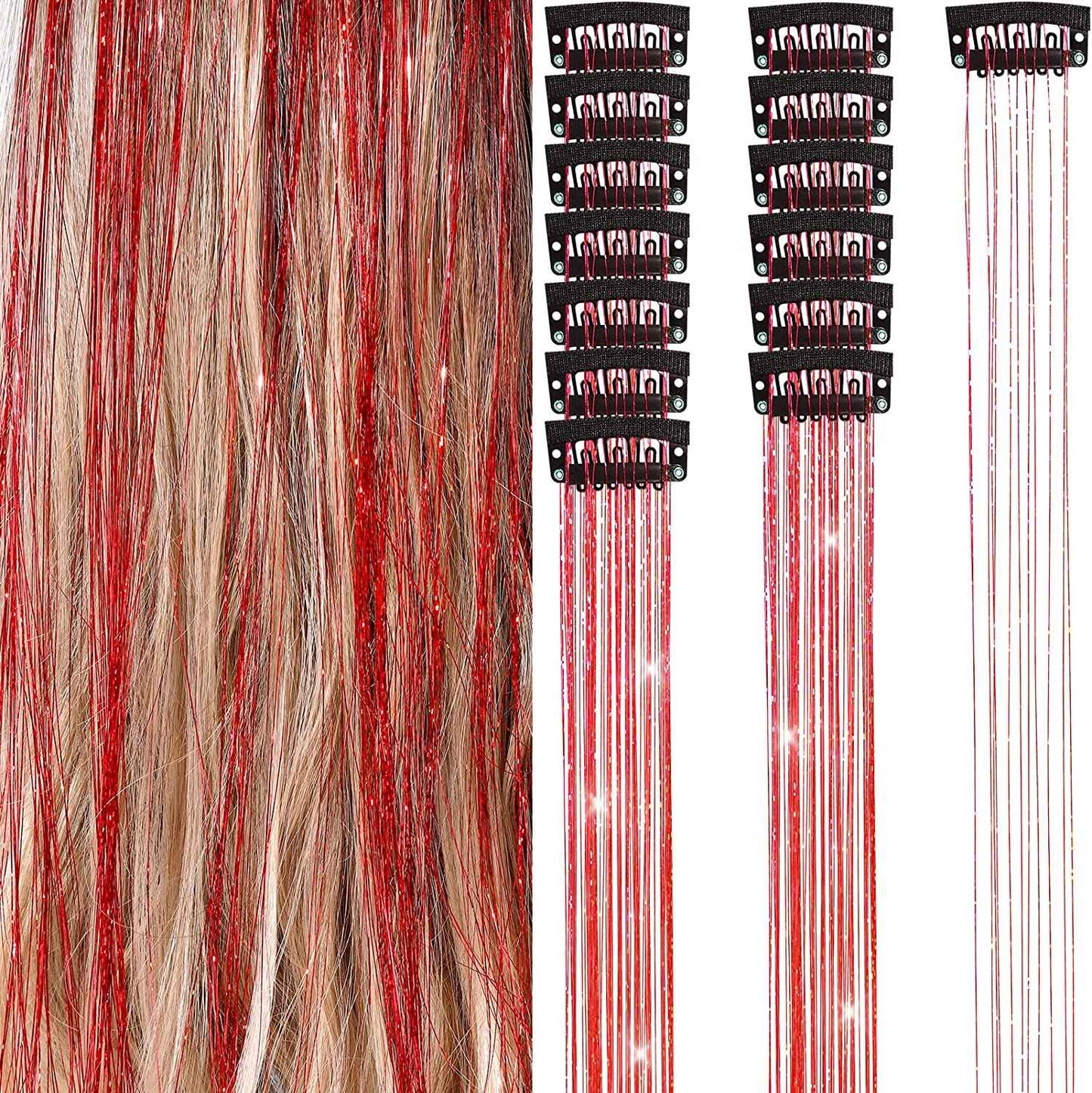 6 peças de extensões de cabelo brilhantes de 50 cm, extensões de cabelo sintéticas, presilhas de cabelo para trançar, chapéus femininos