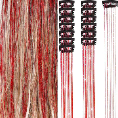 6 peças de extensões de cabelo brilhantes de 50 cm, extensões de cabelo sintéticas, presilhas de cabelo para trançar, chapéus femininos