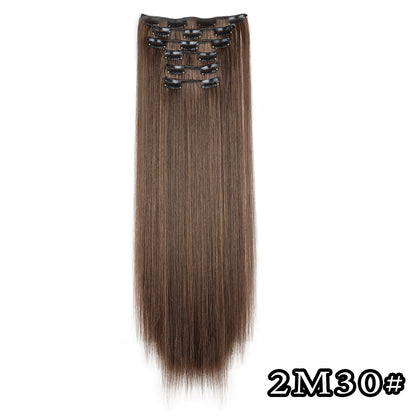 Apliques de Cabelo Natural de 24 Polegadas Cabelo Sintético para Mulheres Kit de Fios de Cabelo 16 Tic-Tacs em 6 Peças Apliques Mechas de Cabelo