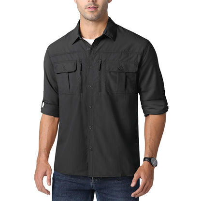 MAGCOMSEN UPF 50+ Mens Quick Dry Cargo Shirts Mesh Breathable Long Sleeve Work Shirts UV block Outdoor Hiking Fishing Shirts