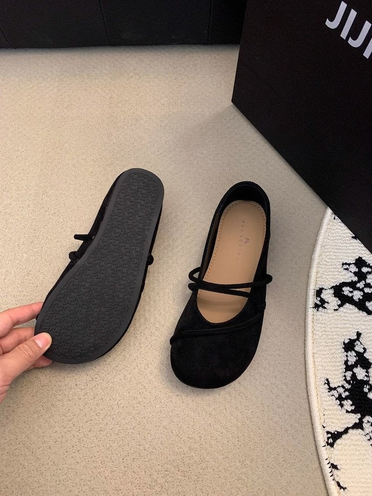 Women's Elegant Brown Mary Jane Flats French-Style Suede Loafers Spring/Autumn Collection Flat Shoes for Casual Wear