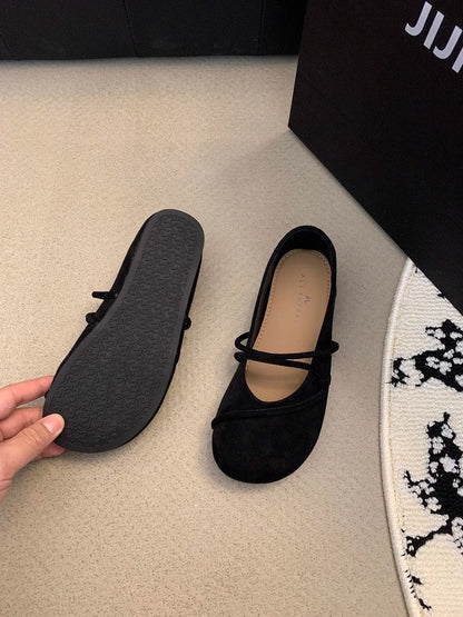 Women's Elegant Brown Mary Jane Flats French-Style Suede Loafers Spring/Autumn Collection Flat Shoes for Casual Wear