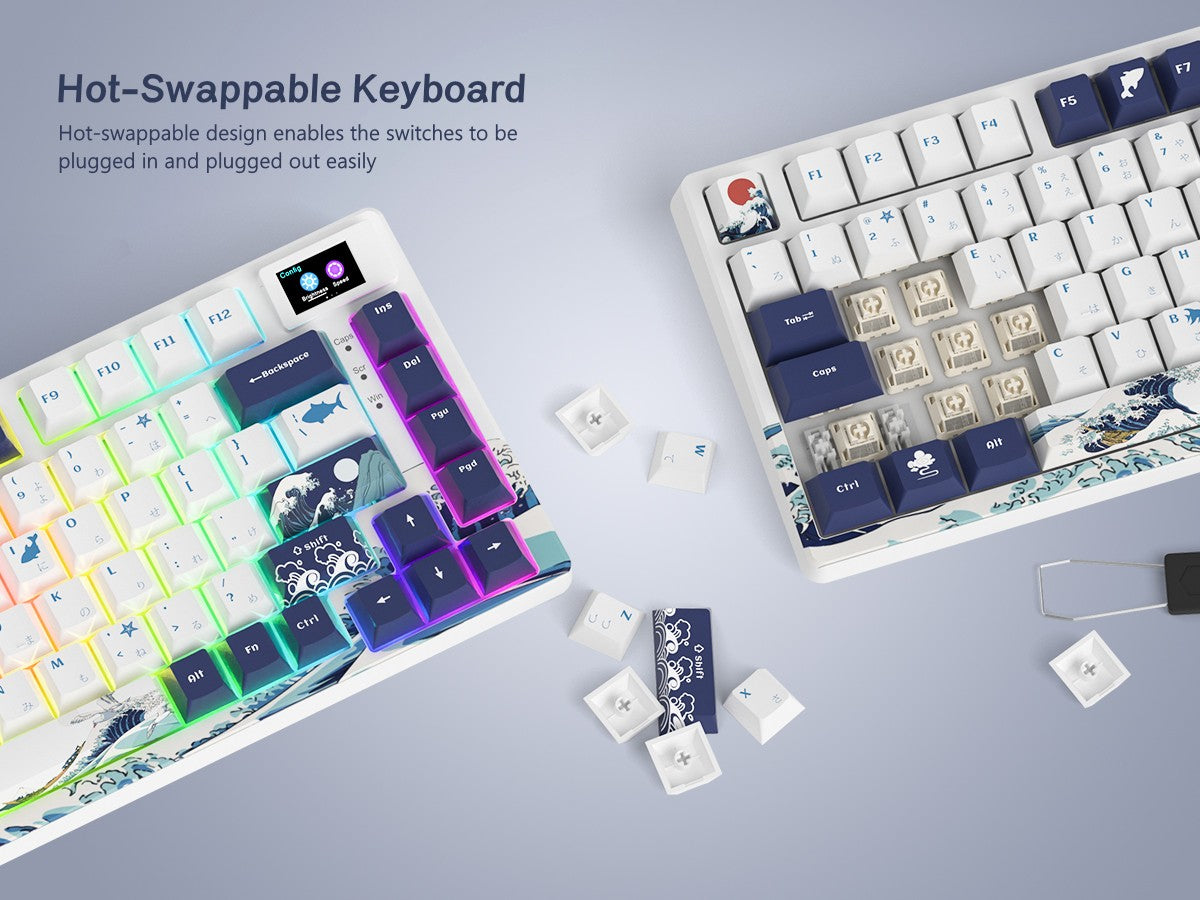Teclado Mecânico Womier SK80 Gasket Mounted, Teclado Gamer de 81 Teclas 75% com Hot Swap RGB e Tela Inteligente para PC