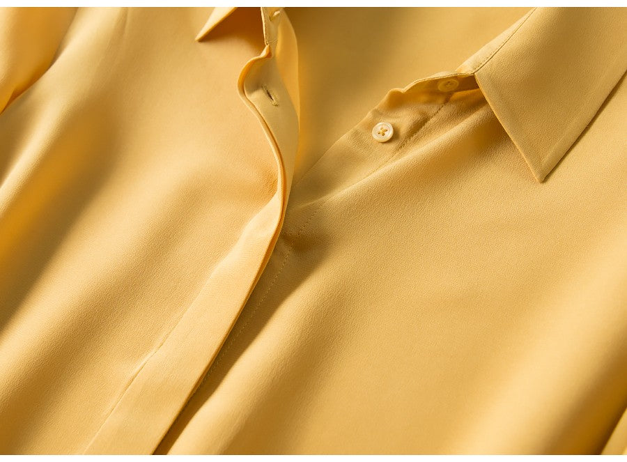 2025 Spring New Women's Silk Shirt Women's Long Sleeve 100% Mulberry Silk Blouse 16 MM White-collar OL Style Shirts For Women