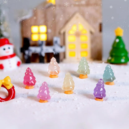 10/20pcs Mini Resin Christmas Tree Miniature, Glow In the Dark Fairy Garden Home Ornament, Micro Landscape DIY Craft Decoration
