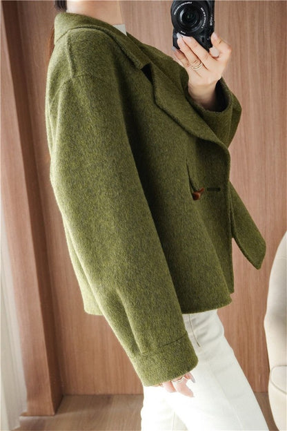 2024 Autumn Winter Double Sided Women Woolen Coat New Fashion Solid Short Outerwear Loose Double Breasted Wool Jacket Female Top