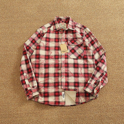 Autumn New Japanese Retro Long-Sleeve Lapel Plaid Cargo Shirt Men's Simple 100% Cotton Washed Pocket Casual Blouses Thin Coat
