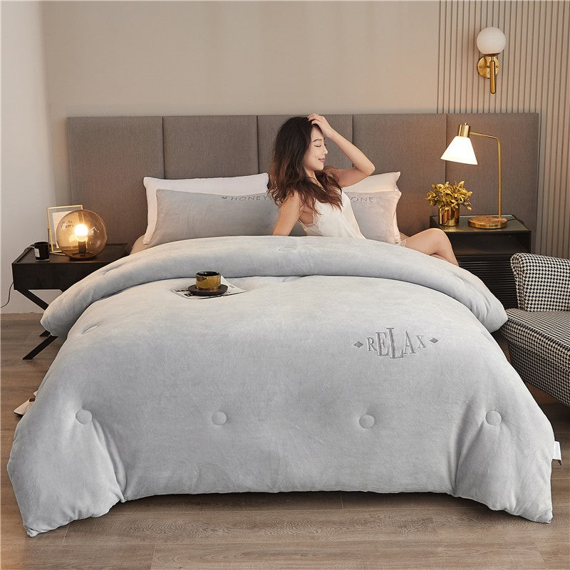 Double Sided Milk Velvet Winter Comforter Thickened Warm Double Layer Flannel King Size Quilts for Bed Solid Soft Plush Duvets