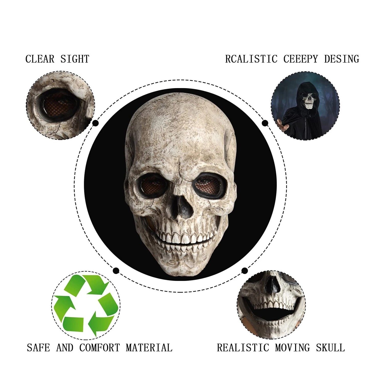 Full Head Skull Helmet Breathable Movable Jaw Mask Halloween Skull Mask Comfortable Skull Mask For Cosplay Haunted House