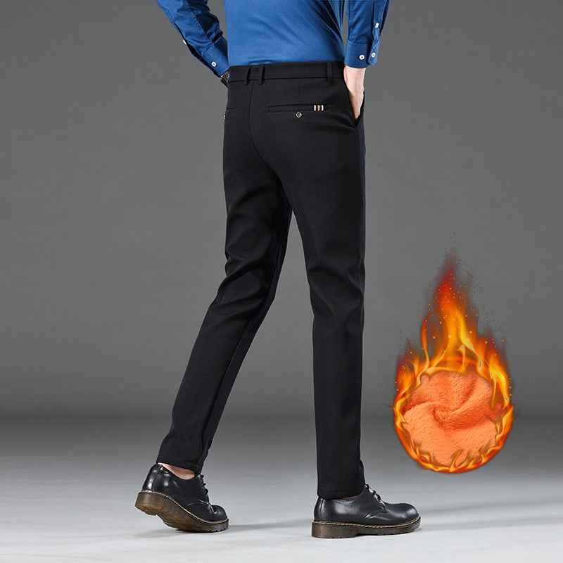 Winter Warm Men's Fleece Plush Pants Business Fashion Classic Style Black Blue Thick Warm Stretch Trousers Male Brand Clothing