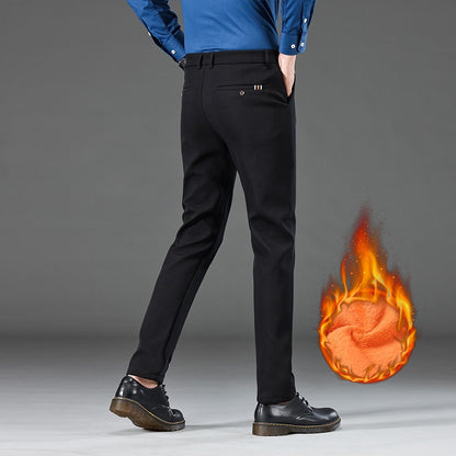 Winter Warm Men's Fleece Plush Pants Business Fashion Classic Style Black Blue Thick Warm Stretch Trousers Male Brand Clothing